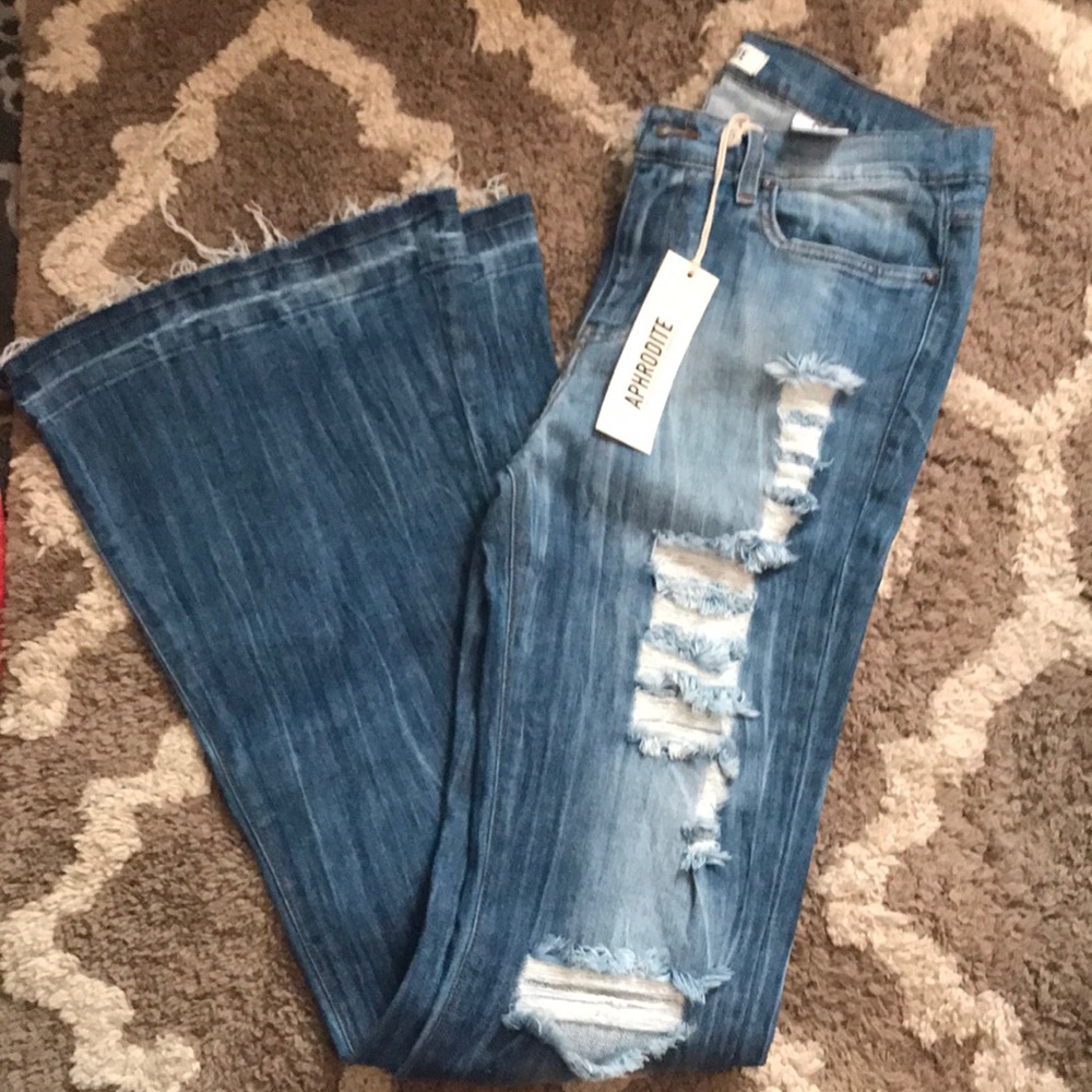 NWT Aphrodite High Waisted Distressed Flare Jeans